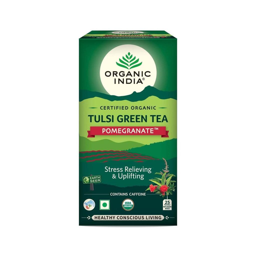 Grønn te med Tulsi og granateple (25 stk., 2 g), Tulsi grønn te granateple, økologisk India