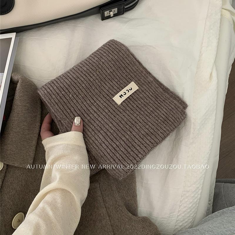 Solid color wool scarf women's autumn and winter warm versatile white student knitted scarf tide