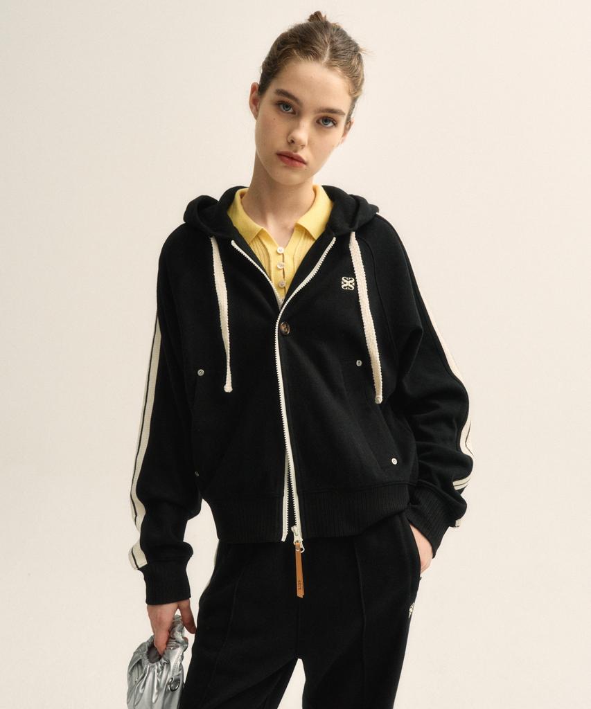Satur Lawton Loose Fit Zip-Up Hoodie Caviar Black