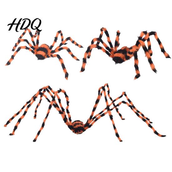Halloween Lawn Ornaments Giant Spider Scary Orange Black Hairy Spider Decoration Realistic Furry Prop Hanging Decor with Red Eyes for Porch