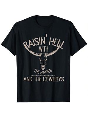 Western Cowhide Cowgirls Graphic Tees Summer Tshirt Short Sleeve Casual Black