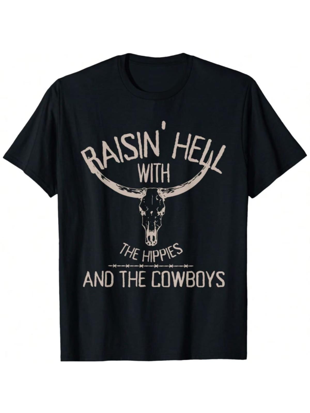 Western Cowhide Cowgirls Graphic Tees Summer Tshirt Short Sleeve Casual Black S разноцветный