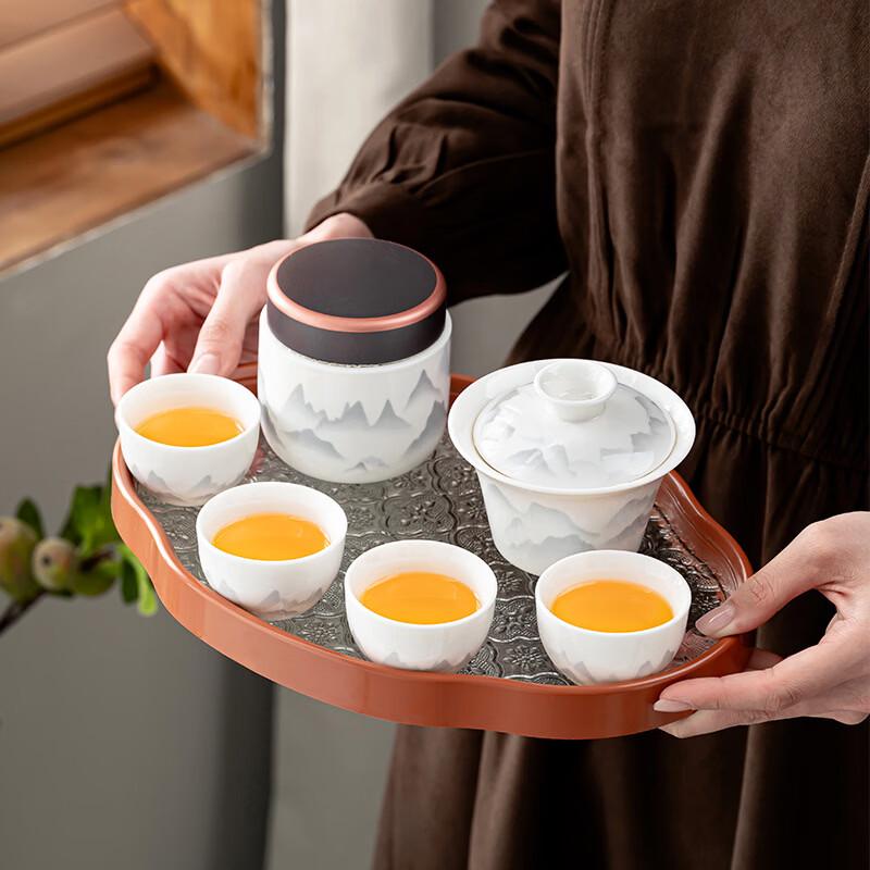 Mutton Fat Jade Ink Landscape White Porcelain Gongfu Tea Set