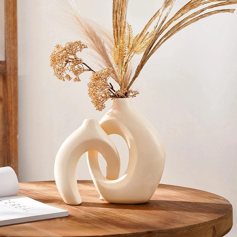 Nordic Modern Hollow Flower Vase Set of 2 Plastic for Living Room Decor Contemporary Home Accessories