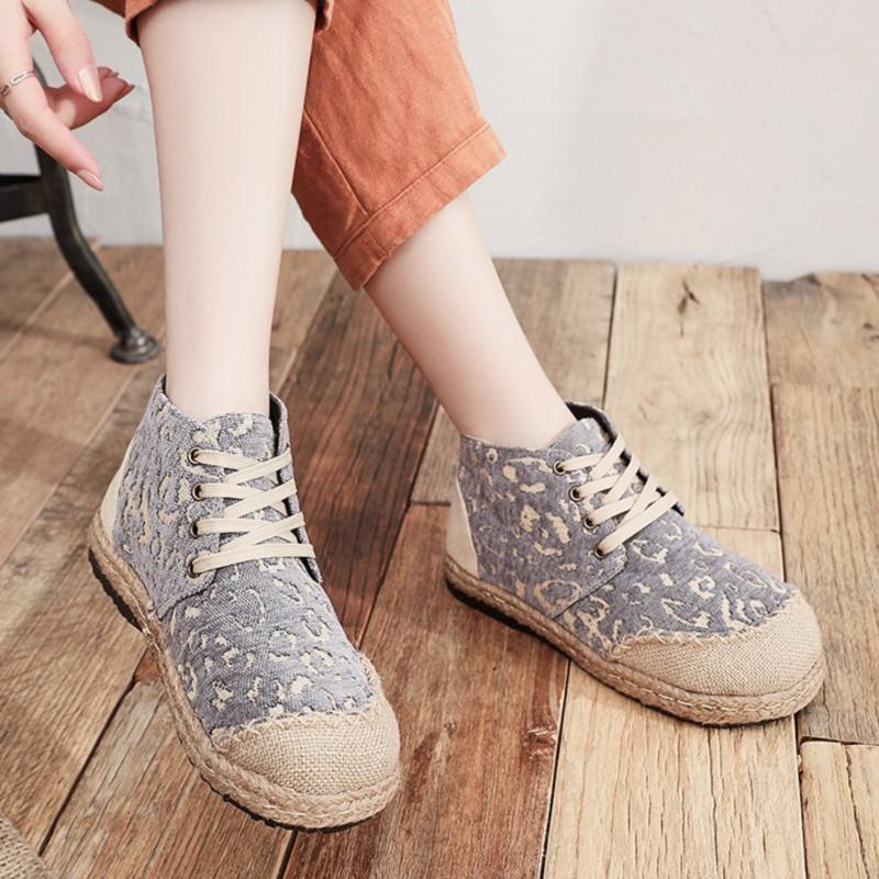 Johnature Baumwollleinenschuhe im ethnischen Stil mit runder Spitze, lässige flache Stoffschuhe für Damen im Retro-Stil