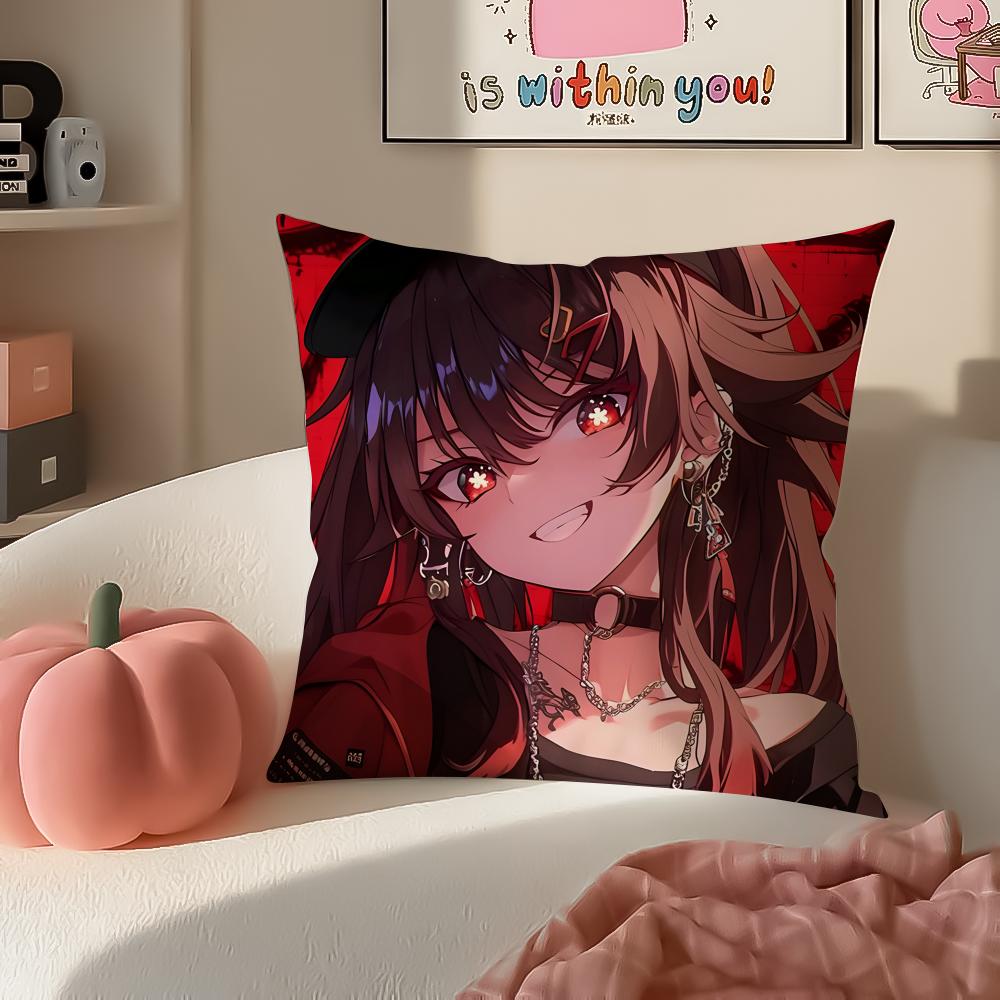 Game Genshin Hu Tao Cushion Cover Pillowcase Short Plush Invisible zipper Room Sofa Cushion Cover