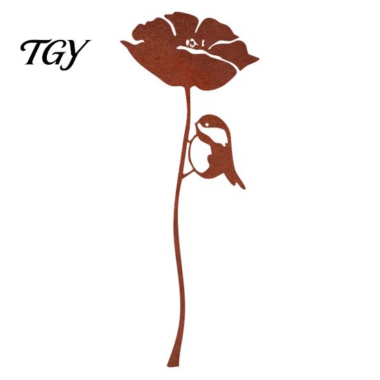 Metal Garden Stakes Rusty Silhouette Stake, Rustic Flower Pot Insert for Patio, Vintage Natural Atmosphere Decor Bird Bee Butterfly And Ladybug Design