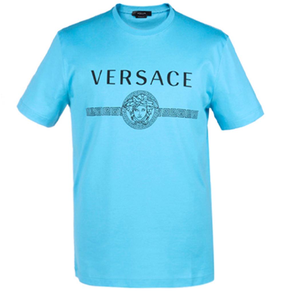VERSACE T-Shirts Men's Sky Blue Crew Neck Moderate A87573-A228806-A1461