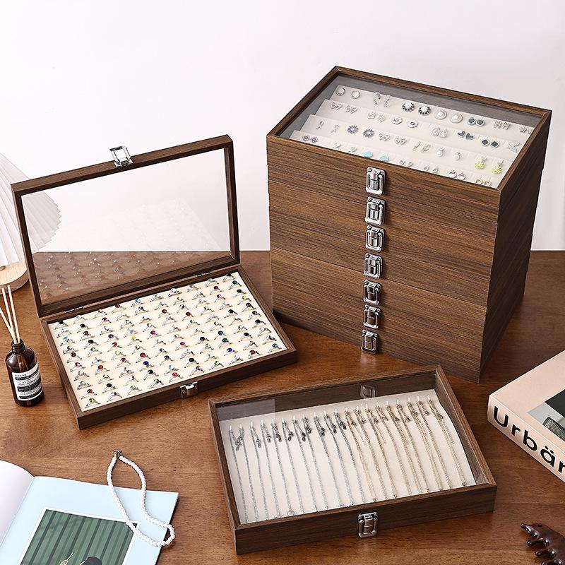 Walnut Wood Large Jewelry Box - Anti-Oxidation Storage for Rings, Earrings, Necklaces, and Bracelets