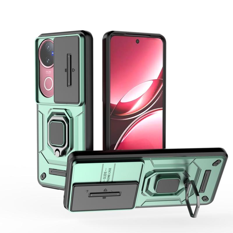 

Для чехла Vivo V50 Крышка Vivo V50 Capas Бампер для телефона Задняя броня Противоударный Жесткий Защитное кольцо для объектива Держатель Funda Vivo V50 V 50 For Vivo V50 зелёный