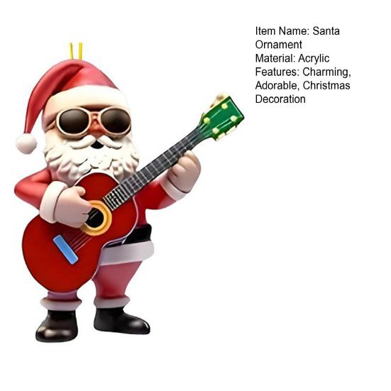 Santa Claus Christmas Ornament Cute Santa Plays Guitar/Sax/Trumpet Musical Instrument Acrylic Ornament for Christmas Tree Home Party Decor