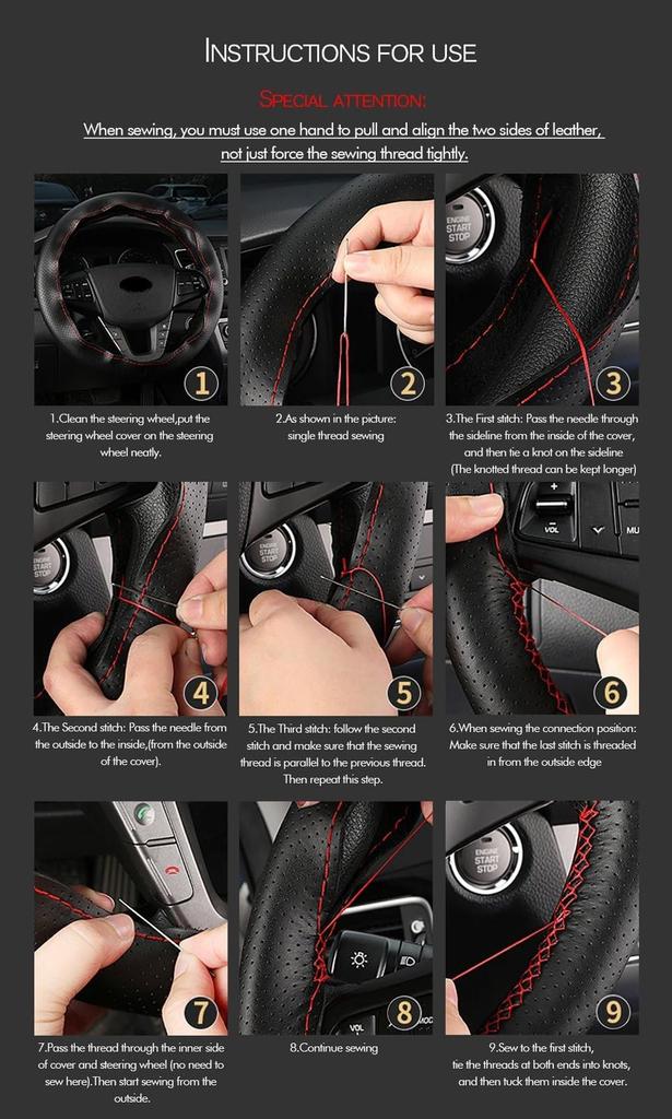 Car Steering Wheel Cover Braided PU Leather Thin Steering Wheel Cover Hand Sewing Diameter