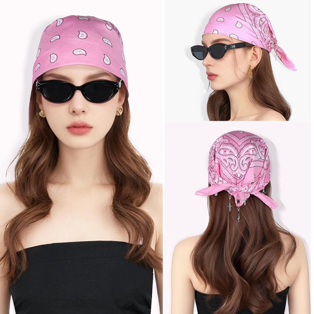 Paisley Bandana with Grommet, 55cm Vintage Cotton Scarf, DIY Ring Headband Neck Scarf