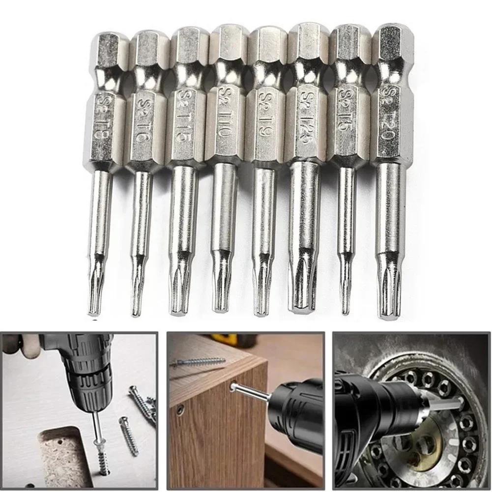 8 Stück Schraubendreher-Sets Magnetisch Für Torx Schraubendreher Bits Set 50mm Lang Für T5-T8 Für T9 Für T10 Für T15 Für T20 Für T25