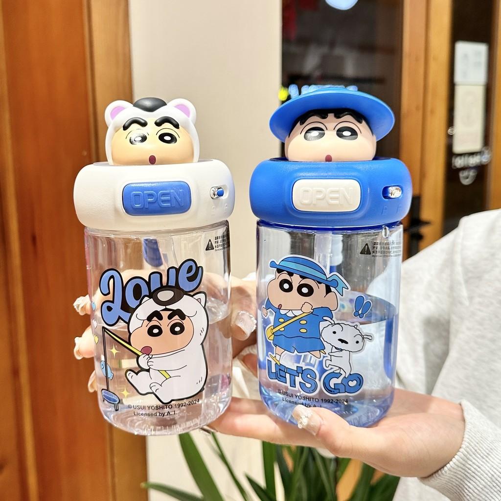 Crayon Shin Chan Plastic Water Cup With Straw For Kids Portable Ecofriendly Drinking Bottle