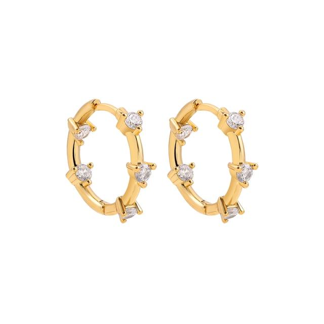 Women Cubic Zircon Rainbow Earrings Cubic Zirconia Ear Cuff Set Female Stylish Fashionable Gold Tone Huggie Clip On Earrings Earcuff Crystal Stone