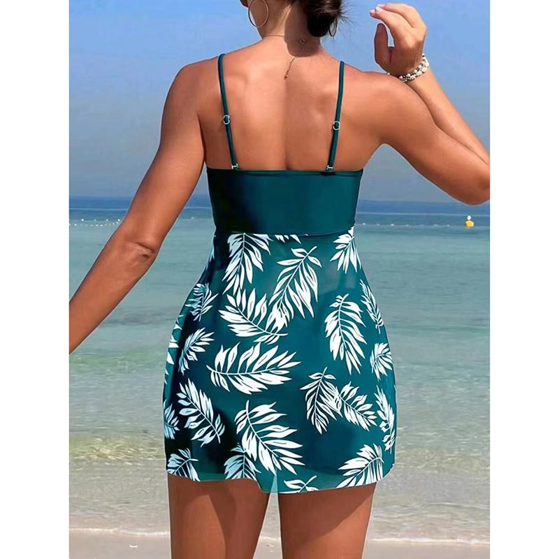 Summer Short Dress Split Swimsuit Women's Sexy Fashion High Waist Swimsuit Thickened Mesh Print Swimming Beach Wear