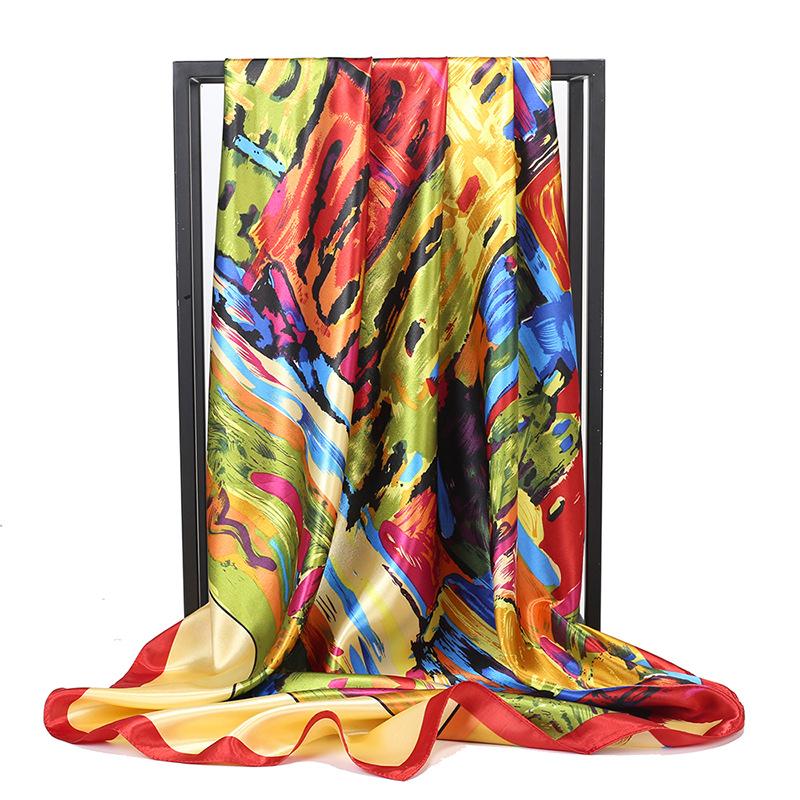 

Высококачественные роскошные шелковые шарфы, повязка на голову, шарфы, шейный шарф для женщин, шелковый шарф с цепочкой, женская декоративная шаль 90*90cm красный