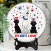 2D Flat, 1pc Round Aluminum Hanging Sign - "Red White & Woof" Patriotic Dog Firework Metal Wall Art, Cute 4th of July Labrador Decor for Dog Lovers
