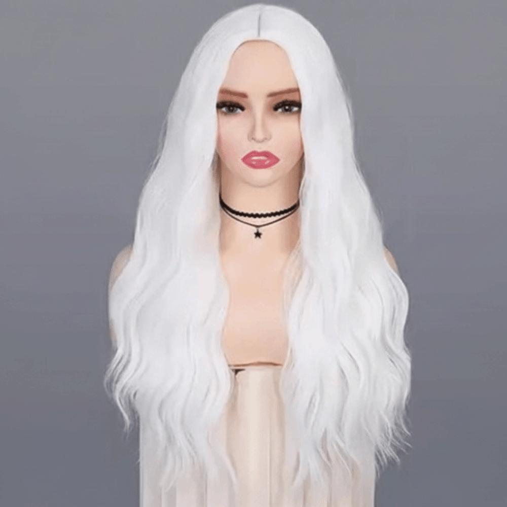 Elegant Long Wavy Curly Wig Middle Part Cosplay Lolita Wigs White Orange Synthetic Wigs Halloween