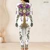 Women Plus Size Two Piece Set Round Neck Long Sleeve Black Printed Top And Long Pants
