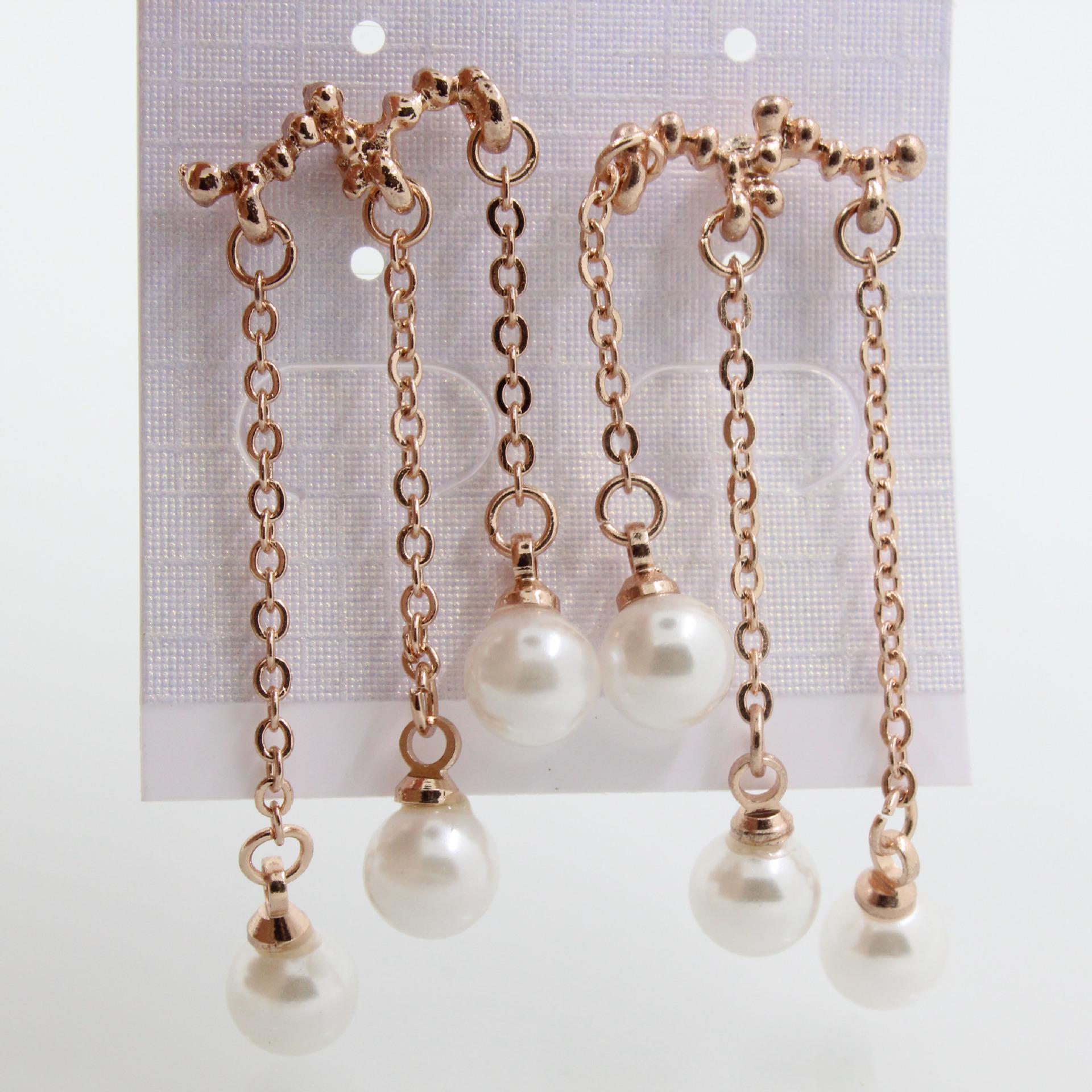 Korean Style Fashion Jewelry: Sweet Three-Line Tassel Pearl Stud Earrings