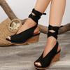 Black Khaki Wedge High Heels Sandals for Women's Summer New Platform Fish Mouth Hollow Out Cross Strap Casual Rome Shoes Zapatos