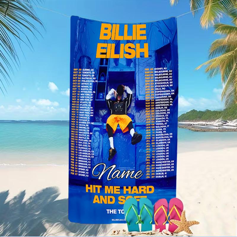 Customizable personalized beach towels Billie Eilish themed designs.Suitable for the beach, yoga, sports;ideal as beach accessories