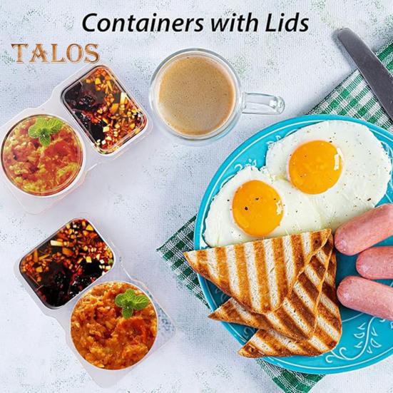 Double Compartment Condiment Container with Lids Disposable Sauce Box Leak-proof Dressing Holder for Sauces Snacks Salad
