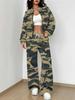 Splicing Autumn And Winter New European And American Women'S Clothing Army Green Camouflage Printing Suit Women