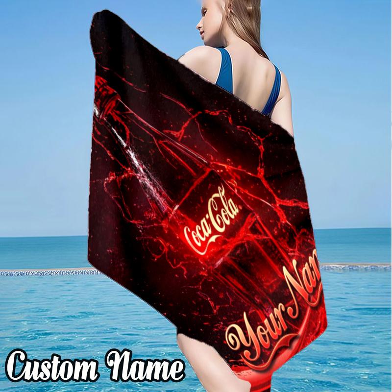 Custom Name Coca-cola Beach Towel - Soft, Ultra-Absorbent Microfiber, Lightweight, Perfect for Beach, Parties, Travel, Camping