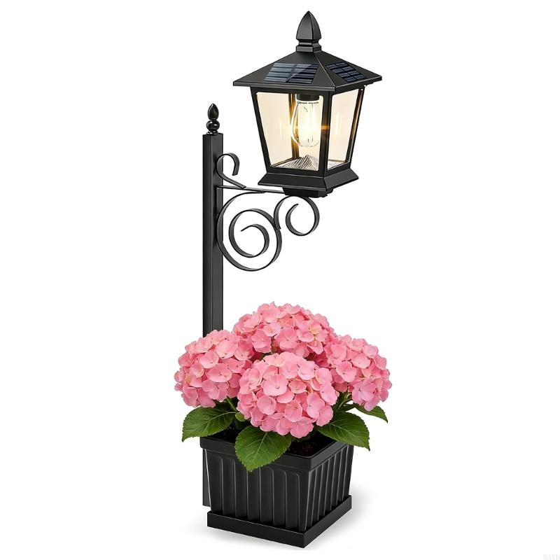 Solar Powered Flower Pot Light Decorative Outdoor Lamp For Garden Pathway And Patio With Auto On Off M4YD