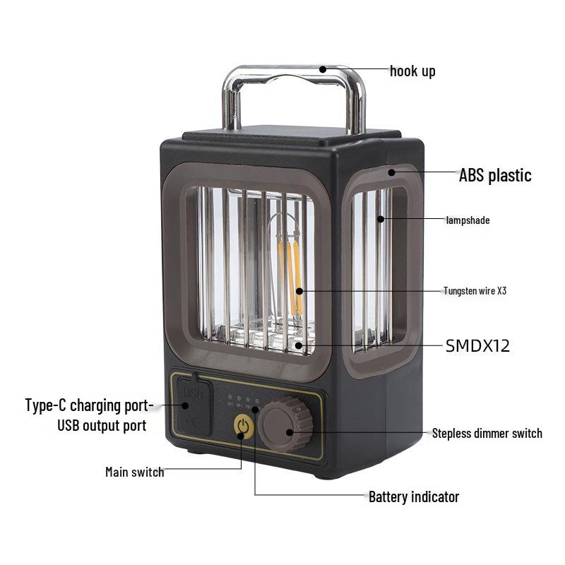 Portable Retro Solar Lamp with Stepless Dimming and Handheld Hanging Features