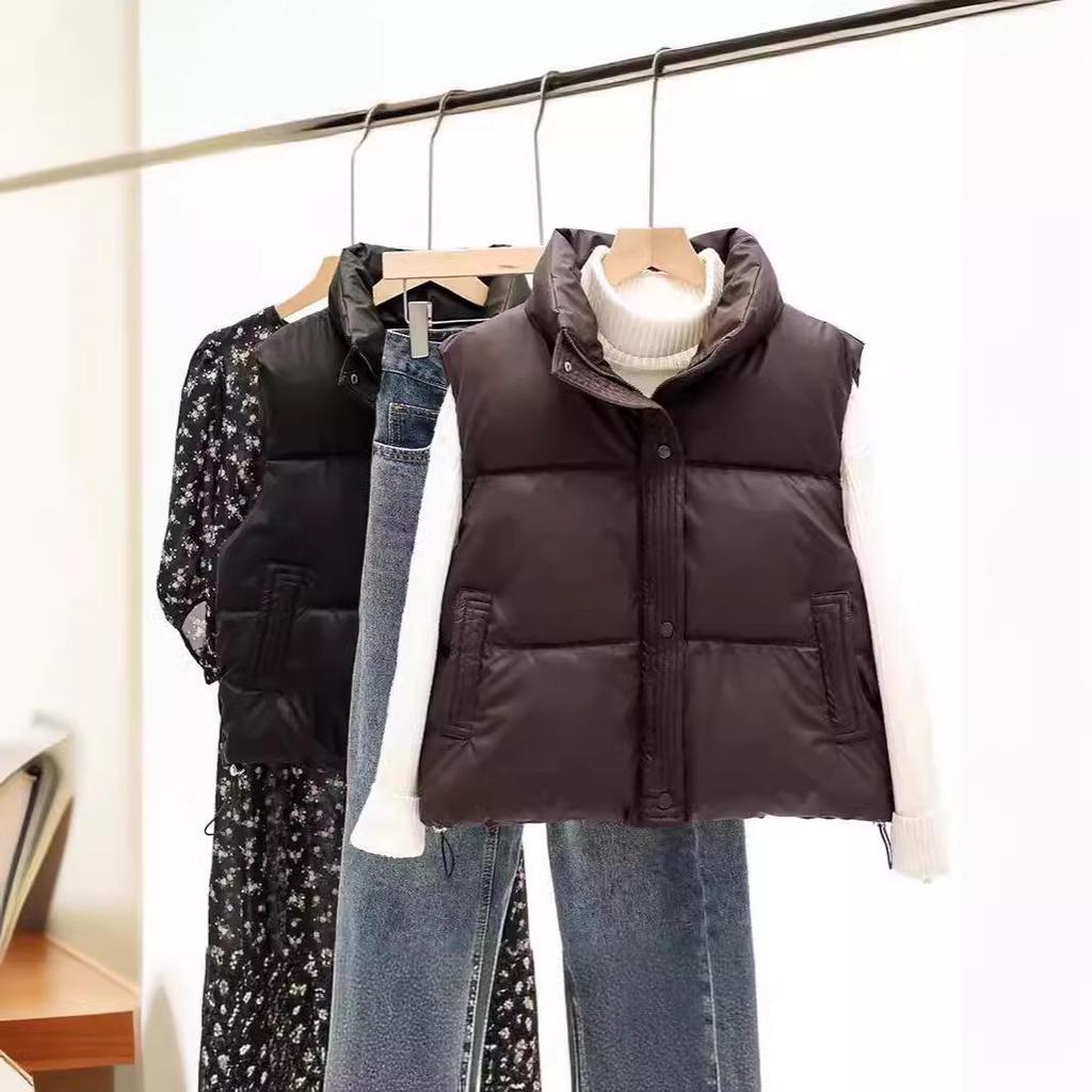 2024 Trendy Loose Stand-Up Collar Cotton Vest: Sleeveless Autumn/Winter Outerwear