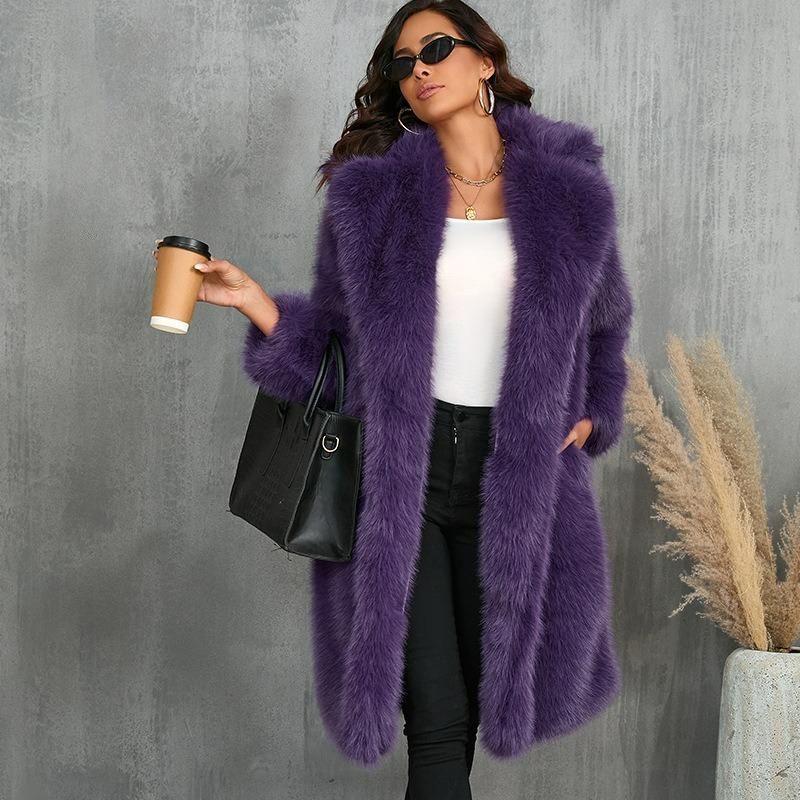 Imitationspelzmantel Herbst und Winter Mittellang Warm Ins Anzugkragen Imitationspelzmantel Mantel