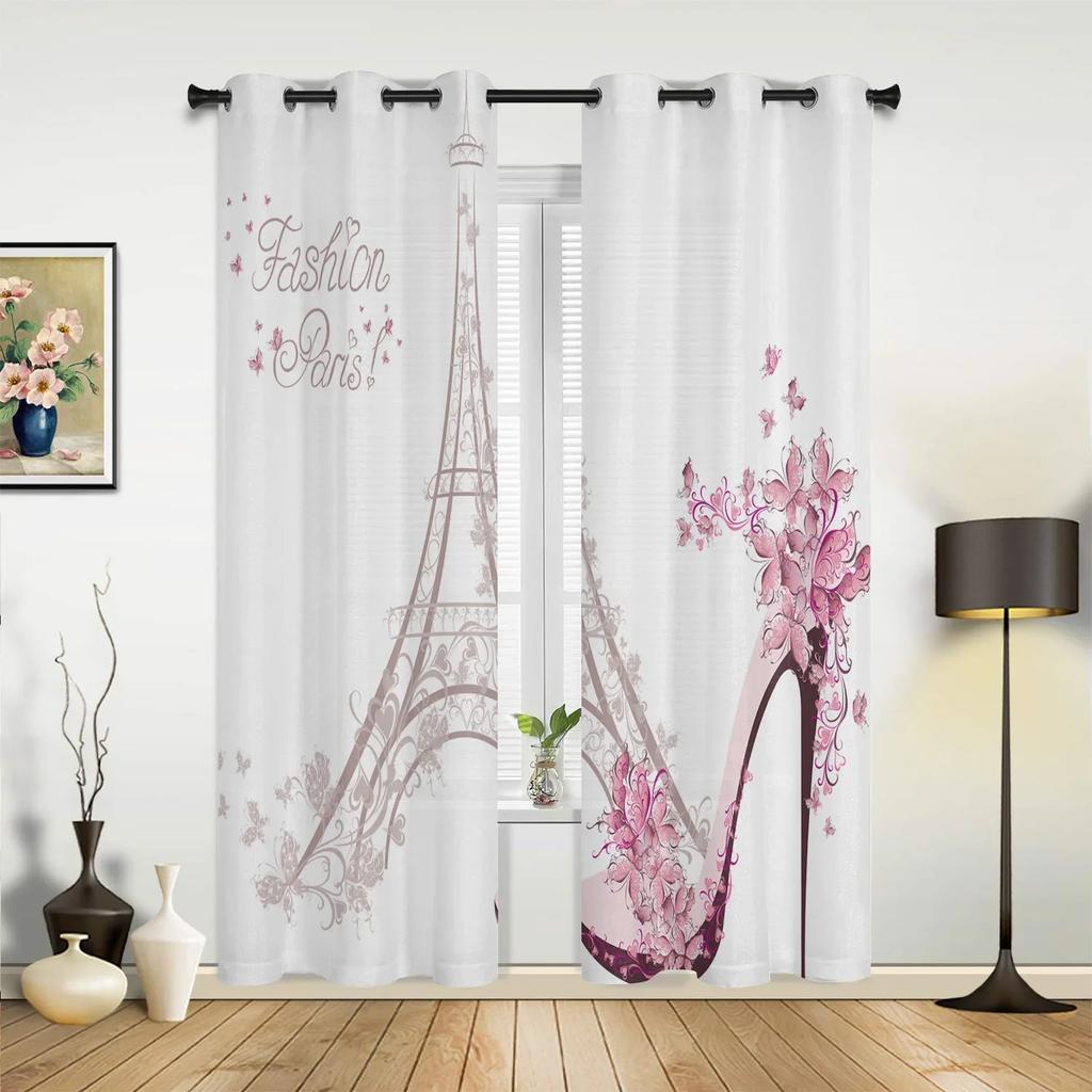 France Paris Tower  Air Balloon Retro Curtains for Bedroom Living Room Drapes Kitchen Children Window Curtain Home Decor