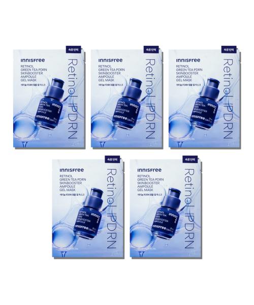 Innisfree Retinol Green Tea PDRN Skin Booster Ampoule Gel Mask (5 Sheets) FREE