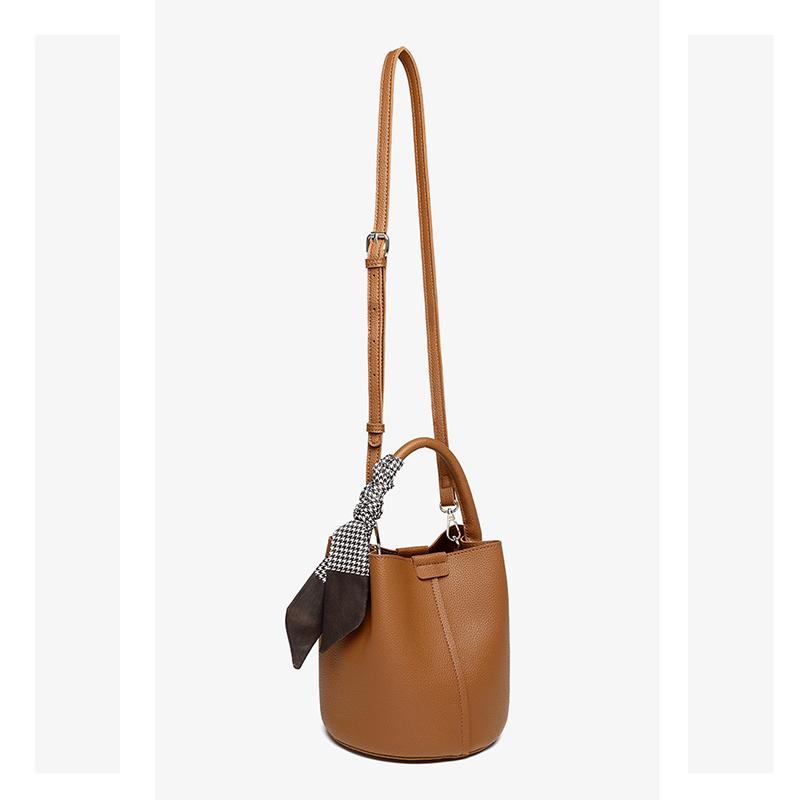 Women's Niche Lychee Pattern Soft Leather Bucket Bag Girls Fashion All-match Portable Vegetable Basket One-shoulder Messenger Bag