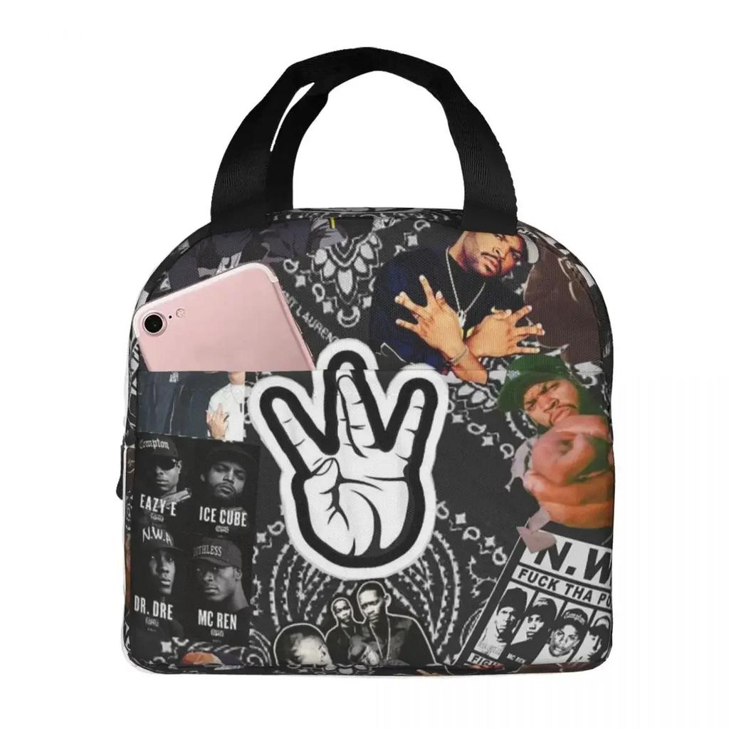 Rapper Tupac 2PAC Hip Hop Insulated Lunch Bag for Women Kids Portable Food Boxes Thermal Lunch Box Tote