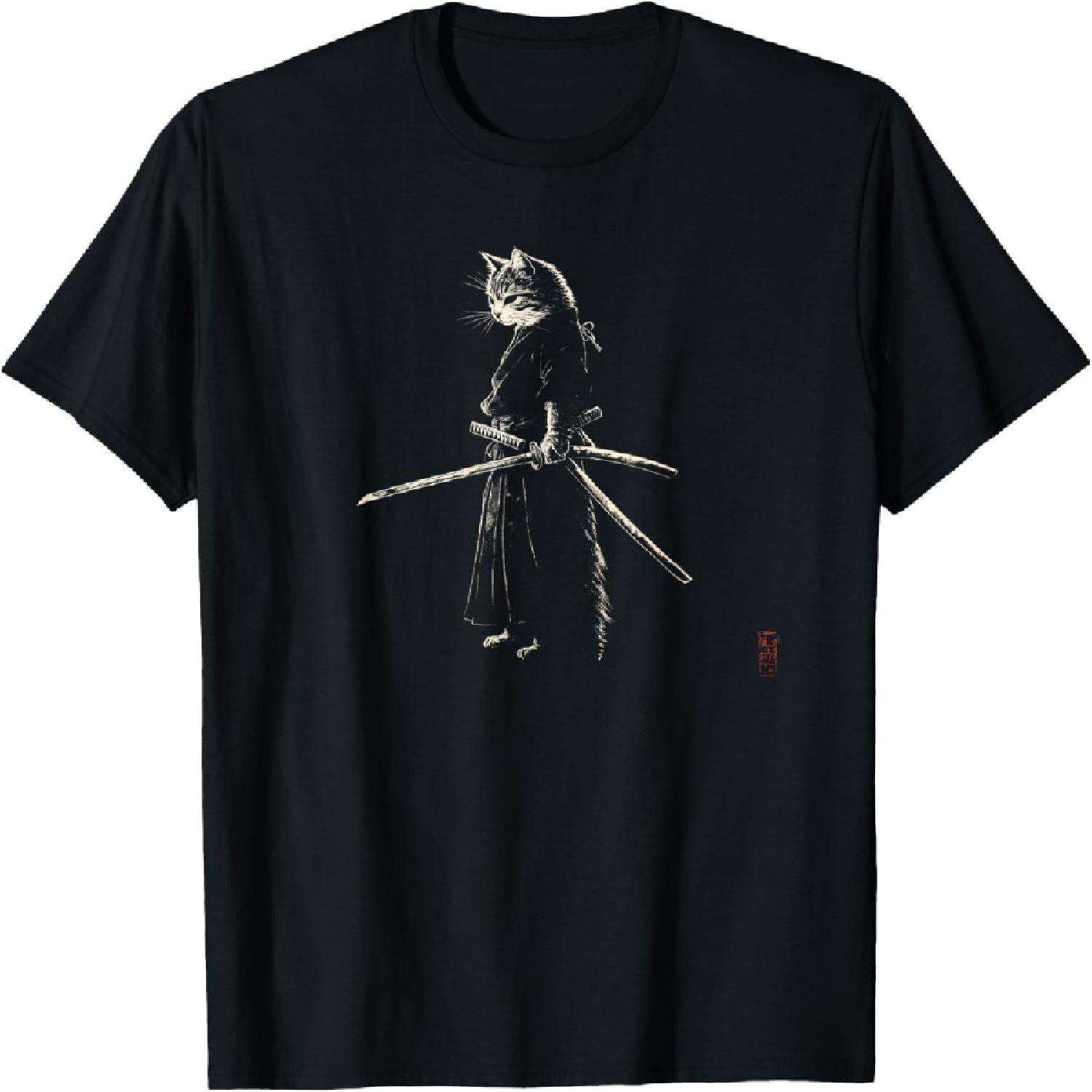 

Vintage Samurai Cat Graphic Art Japanese Ukiyo-e T-Shirt for Men Women Kids XXXXXL різнокольоровий