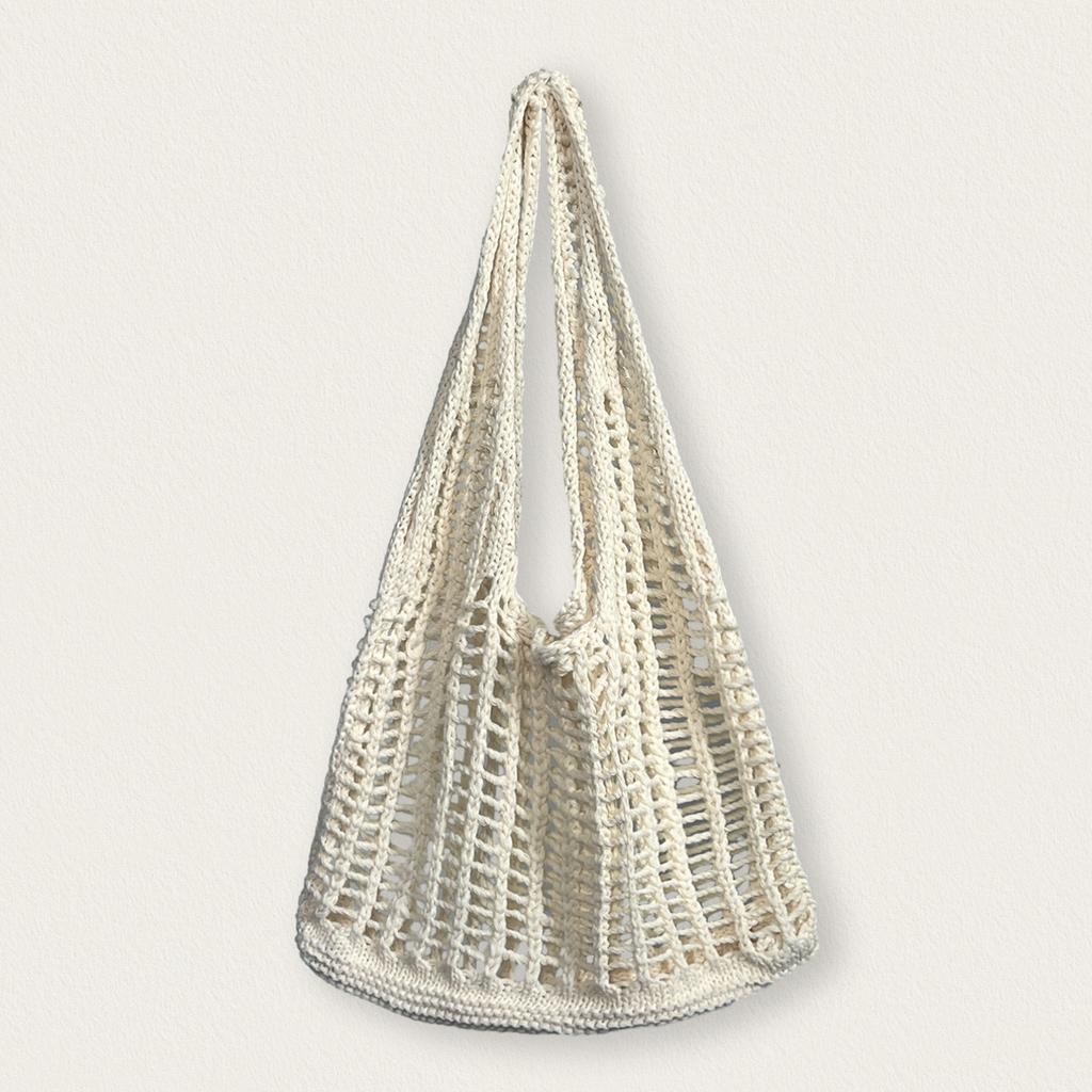 Elegant Summer Durable Beach Shoulder Bag - Minimalist Hollow Knit Solid Color With Stylish Wristlet Ideal For Holidays