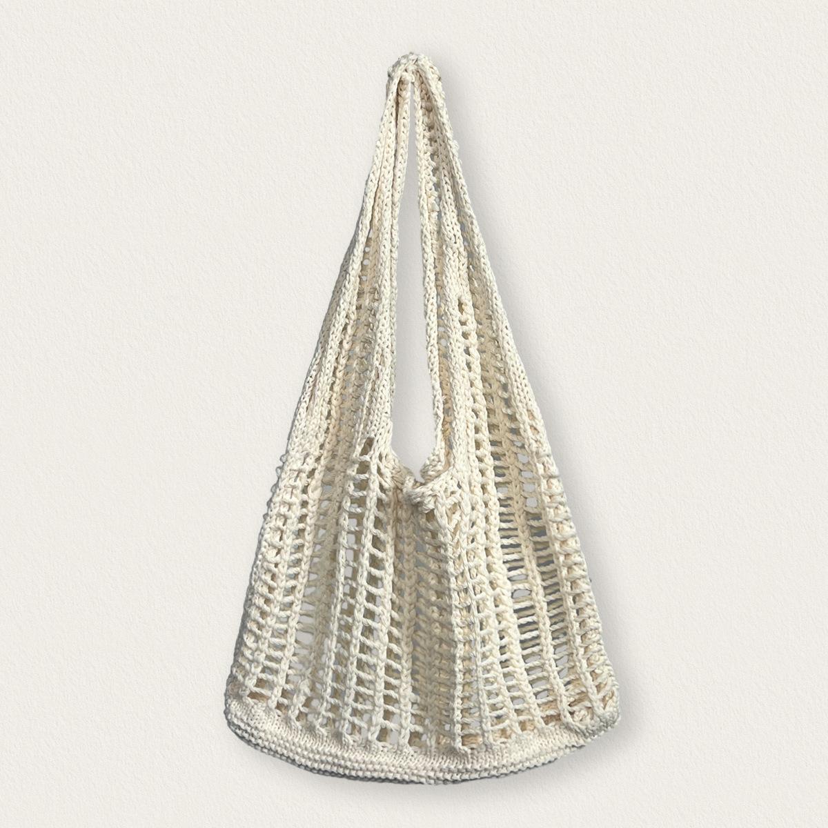 

Elegant Summer Durable Beach Shoulder Bag - Minimalist Hollow Knit Solid Color With Stylish Wristlet Ideal For Holidays