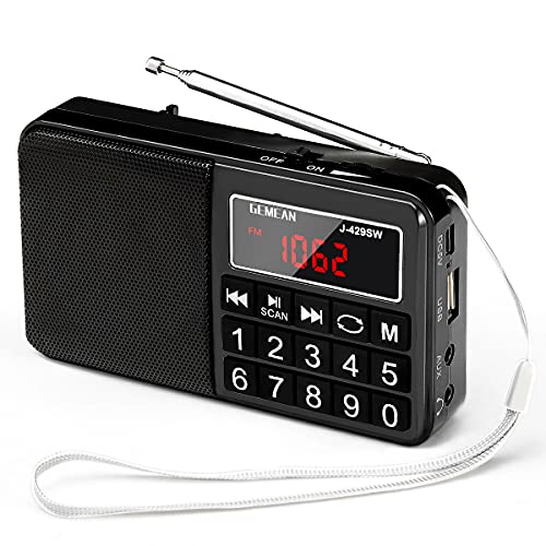 

Gemean J-429SW Portable USB Radio, Pocket-Sized, Rechargeable, Portable, Wide FM, AM (MW), and Shortwave, by Gemean (L-238SW) (Black)