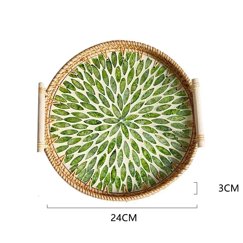 Tabletts zum Servieren von Speisen Serviertabletts Snacktablett Nachmittagstee-Tablett Teller Dessert Rattan Obst Trocken Gericht Süßigkeiten Teller Kuchen Zuhause