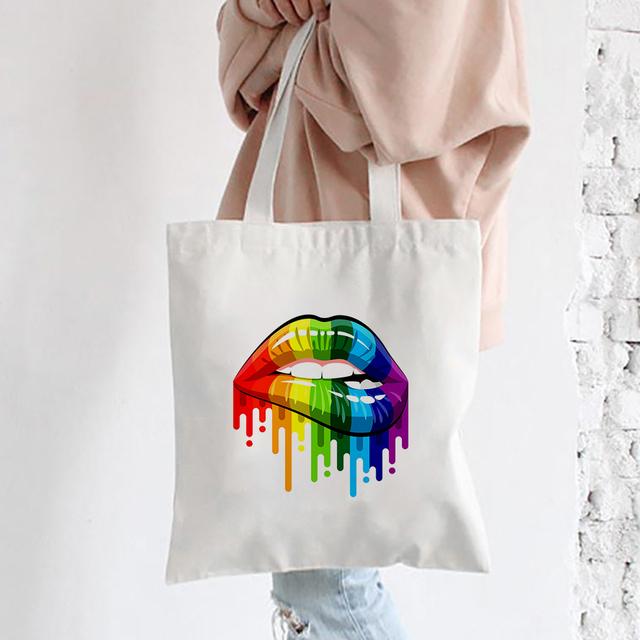 Red Lips Canvas Shoulder Tote Bag For Women Casual Fashion Shopping Bag Large Capacity Handbag Party Travel Orange Best Gifts
