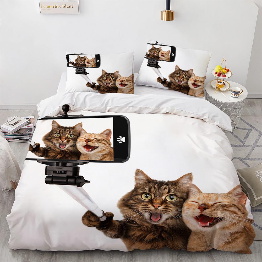 3D Cat Bedding Set Luxury Animal Duvet Cover With Pillowcase Queen King Single Double Size For Girls Boy Polyester Quilt Cover