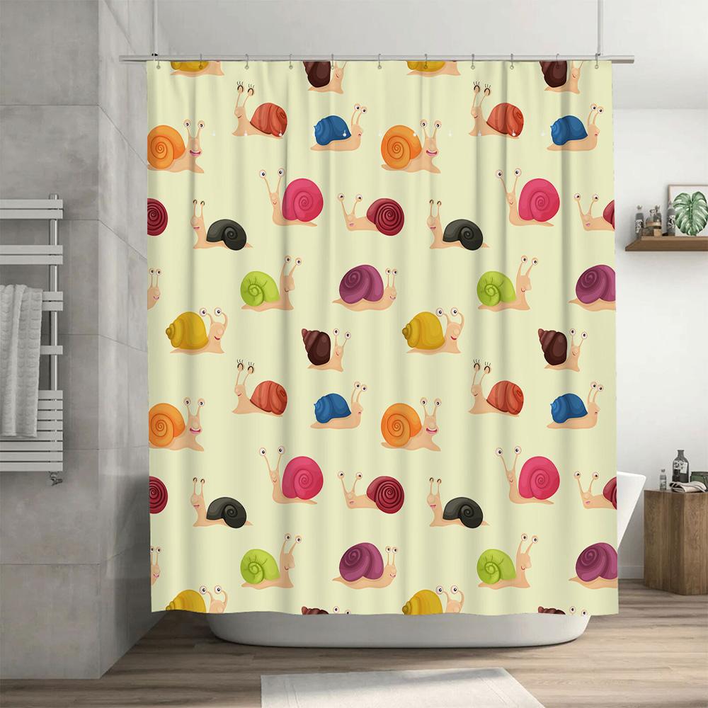 Snail Print Shower Curtain Cartoon Character Decorative Liner Available in Multiple Sizes for Bathroom or Kitchen Use.