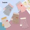 New half-finger gloves women's winter cold protection and warmth dew finger cartoon embroidery cherry warm work writing gloves
