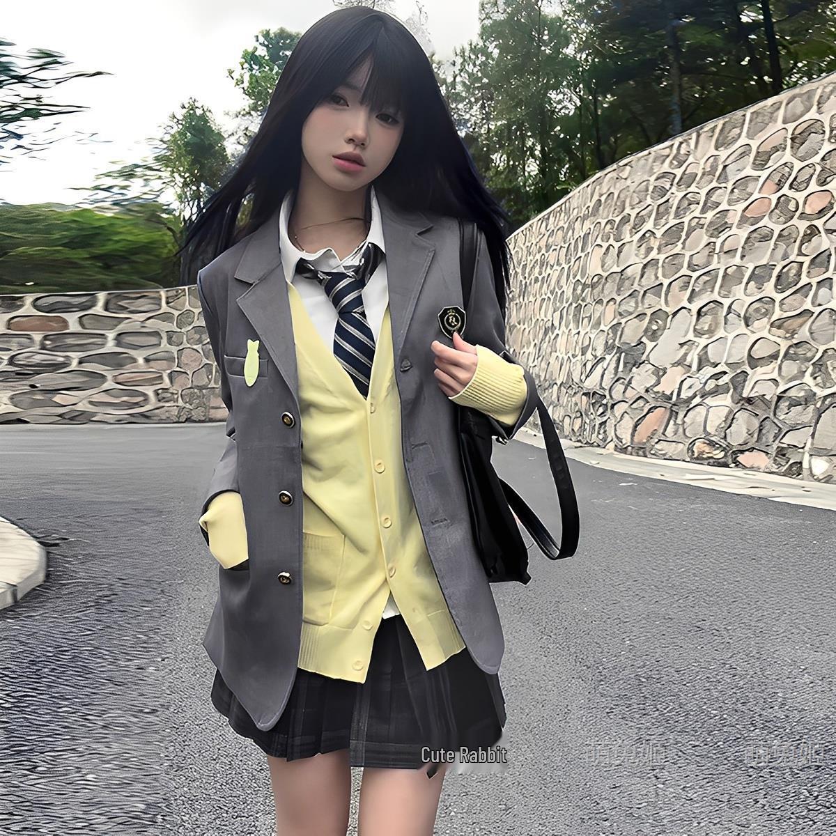 

Women s Black Three-Button Suit Jacket - Original JK Uniform Inspired, Japanese Academy Style, Versatile for Autumn Layering. XL