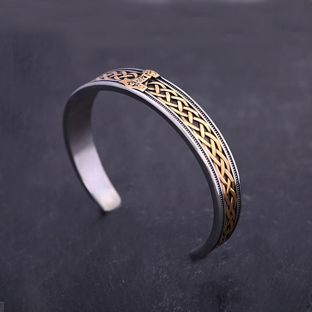 Retro Nordische Wikinger Thors Hammer Armband Edelstahl Offene Armbänder Herren und Damen Punk Amulett Schmuck